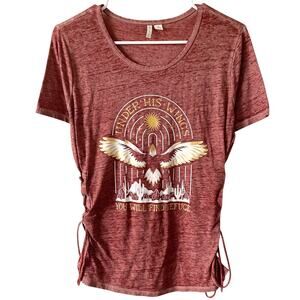 CATO Graphic Short Sleeve T Shirt Heather Red Size Medium Cinched Tie Sides